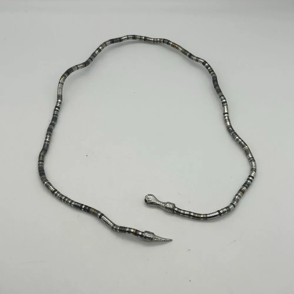 Vintage Silver Tone Snake Wrap Collar Necklace/Bracelet Black Eyes Adjustable
